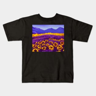 Purple Aesthetic Sunflowers Impressionist Landscape Kids T-Shirt